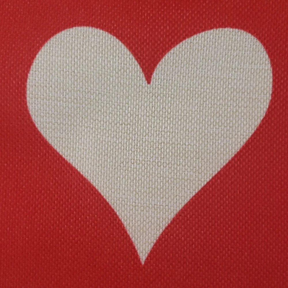 Valentine's Day Pillow Cover 18x18 Red White Hearts Rustic Linen Accent